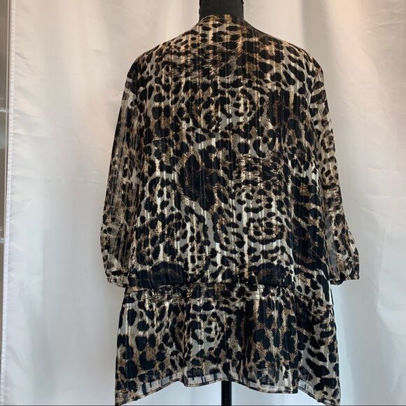Laura Petites Leopard animal print chiffon sheer transparent beaded blouse Sz XL - Picture 7 of 13